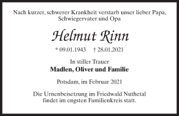 Traueranzeige von Helmut Rinn von Märkischen Allgemeine Zeitung