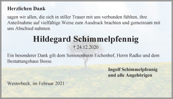 Traueranzeige von Hildegard Schimmelpfennig von Aller Zeitung