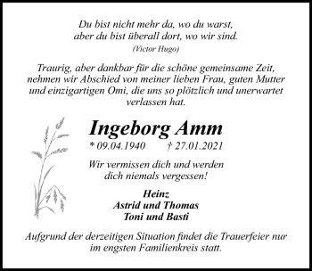 Traueranzeige von Ingeborg Amm von Märkischen Allgemeine Zeitung