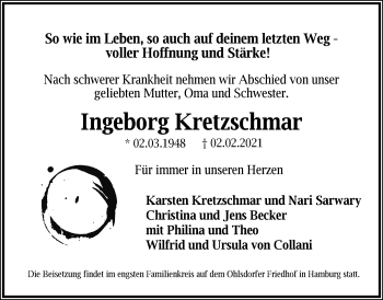 Traueranzeige von Ingeborg Kretzschmar von Märkischen Allgemeine Zeitung