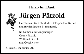 Traueranzeige von Jürgen Pätzold von Märkischen Allgemeine Zeitung