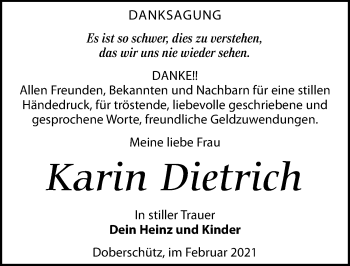 Traueranzeige von Karin Dietrich von Leipziger Volkszeitung