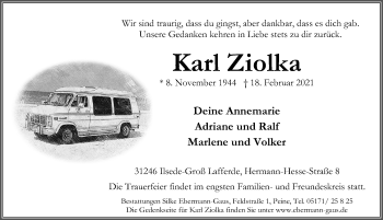 Traueranzeige von Karl Ziolka von Peiner Allgemeine Zeitung