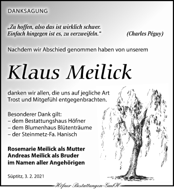 Traueranzeige von Klaus Meilick von Torgauer Zeitung