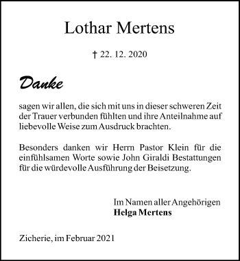 Traueranzeige von Lothar Mertens von Aller Zeitung