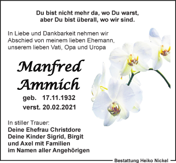 Traueranzeige von Manfred Ammich von Leipziger Volkszeitung