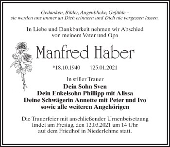 Traueranzeige von Manfred Haber von Märkischen Allgemeine Zeitung