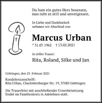 Traueranzeige von Marcus Urban von Göttinger Tageblatt