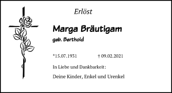 Traueranzeige von Marga Bräutigam von Leipziger Volkszeitung