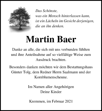 Traueranzeige von Martin Baer von Märkischen Allgemeine Zeitung