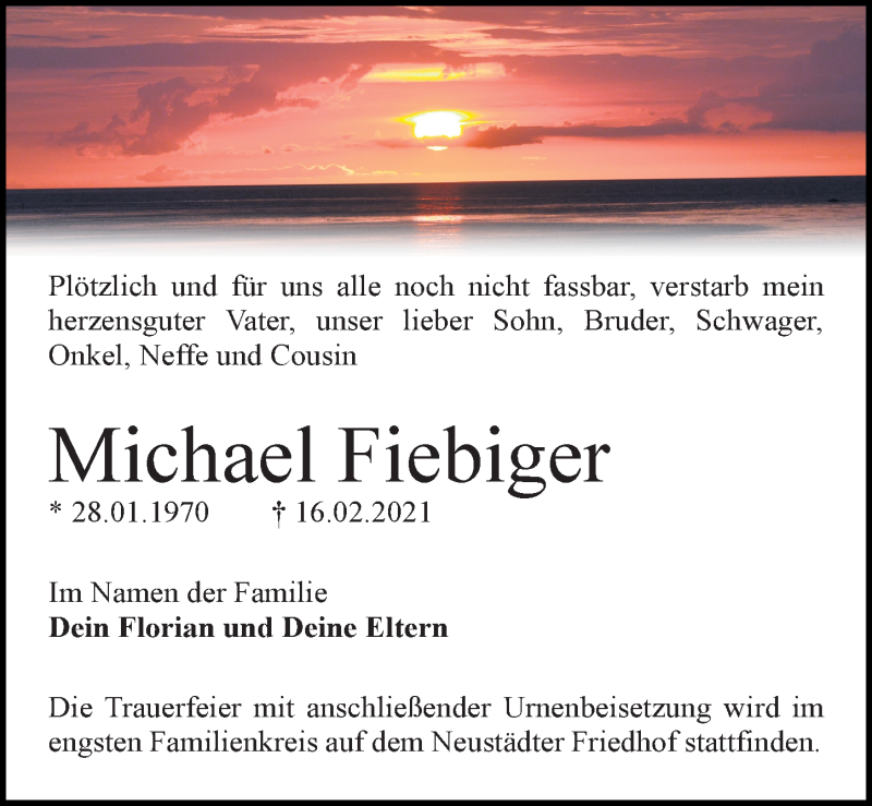  Traueranzeige für Michael Fiebiger vom 24.02.2021 aus Märkischen Allgemeine Zeitung