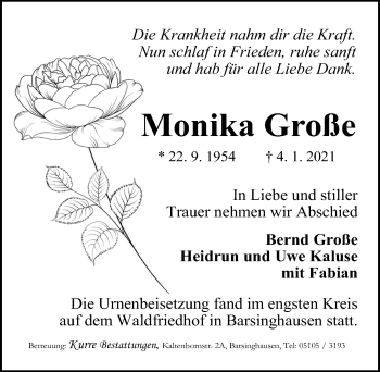 Traueranzeige von Monika Große von Hannoversche Allgemeine Zeitung/Neue Presse