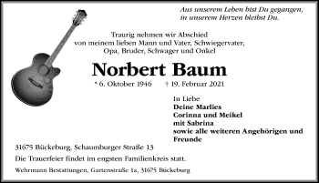 Traueranzeige von Norbert Baum von Schaumburger Nachrichten