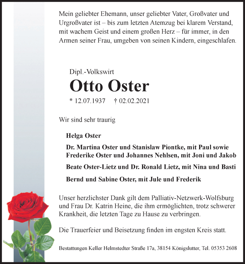 Traueranzeigen Von Otto Oster | Trauer-anzeigen.de