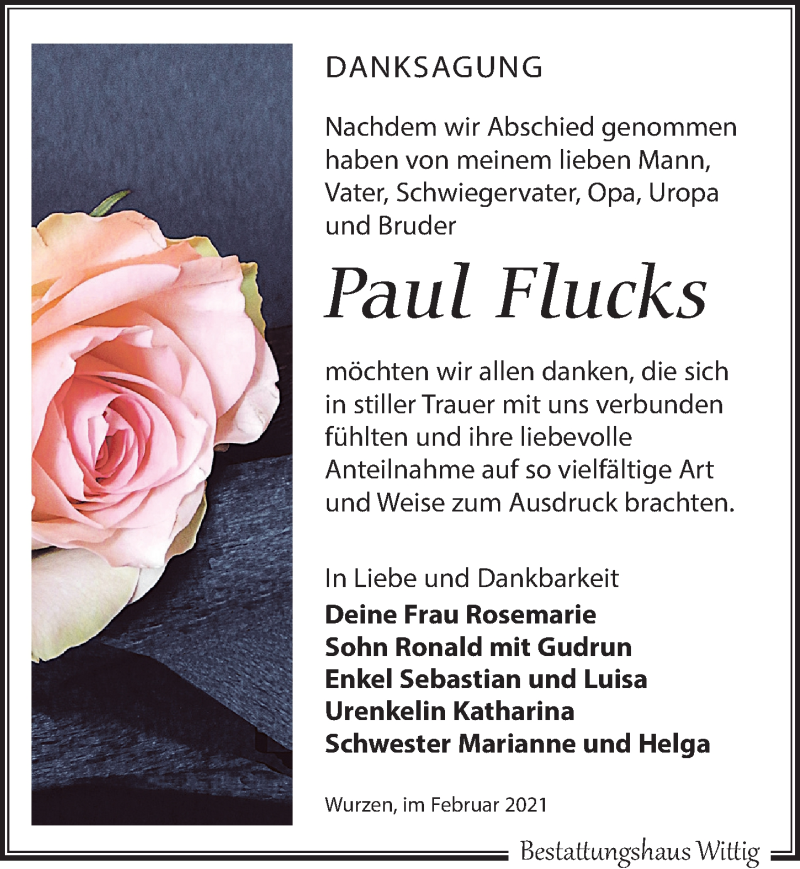 Traueranzeigen von Paul Flucks | trauer-anzeigen.de