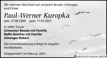 Traueranzeige von Paul-Werner Kuropka von Leipziger Volkszeitung