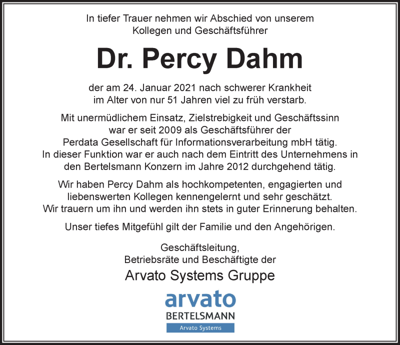  Traueranzeige für Percy Dahm vom 13.02.2021 aus Torgauer Zeitung