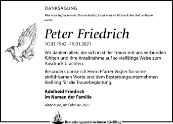 Traueranzeige von Peter Friedrich von Leipziger Volkszeitung