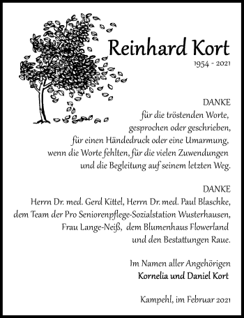 Traueranzeige von Reinhard Kort