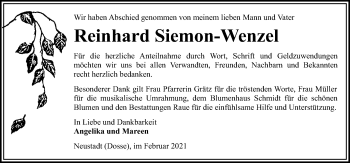 Traueranzeige von Reinhard Siemon-Wenzel