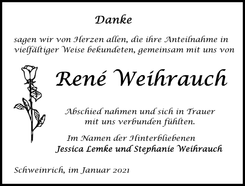  Traueranzeige für René Weihrauch vom 06.02.2021 aus Märkischen Allgemeine Zeitung
