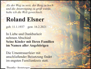 Traueranzeige von Roland Elsner von Leipziger Volkszeitung