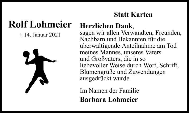  Traueranzeige für Rolf Lohmeier vom 21.02.2021 aus Lübecker Nachrichten