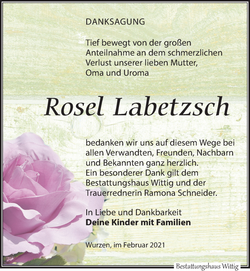  Traueranzeige für Rosel Labetzsch vom 27.02.2021 aus Leipziger Volkszeitung