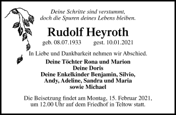 Traueranzeige von Rudolf Heyroth von Märkischen Allgemeine Zeitung