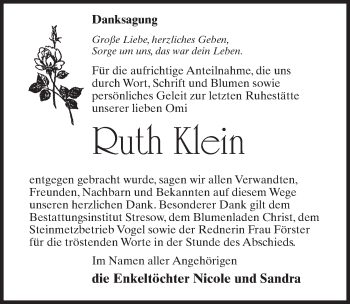 Traueranzeige von Ruth Klein von Märkischen Allgemeine Zeitung