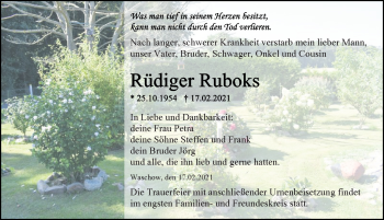 Traueranzeige von Rüdiger Ruboks von Ostsee-Zeitung GmbH