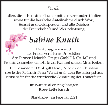 Traueranzeige von Sabine Knuth von Märkischen Allgemeine Zeitung