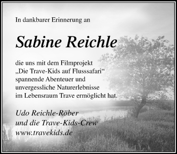 Traueranzeige von Sabine Reichle von Lübecker Nachrichten