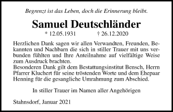 Traueranzeige von Samuel Deutschländer von Märkischen Allgemeine Zeitung
