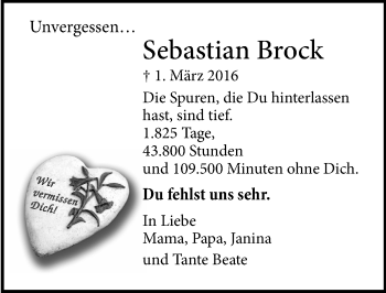 Traueranzeige von Sebastian Brock von Lübecker Nachrichten