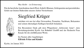 Traueranzeige von Siegfried Krüger von Märkischen Allgemeine Zeitung