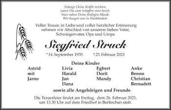 Traueranzeige von Siegfried Struck von Märkischen Allgemeine Zeitung
