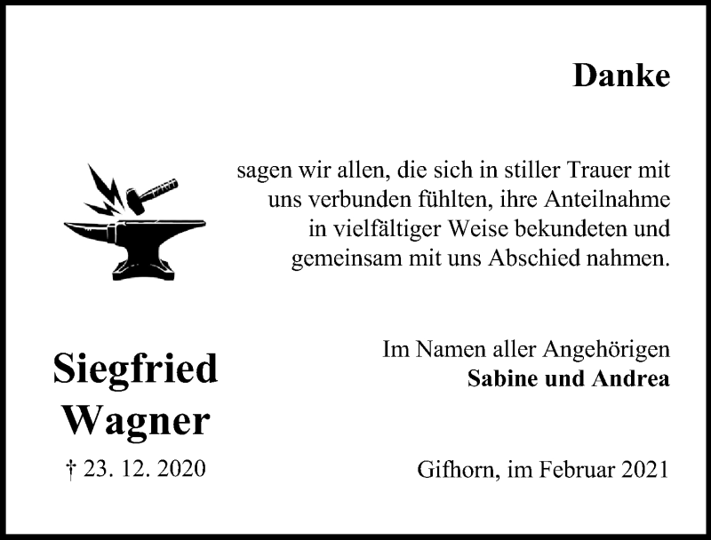  Traueranzeige für Siegfried Wagner vom 13.02.2021 aus Aller Zeitung