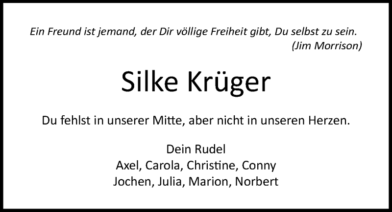  Traueranzeige für Silke Krüger vom 28.02.2021 aus Lübecker Nachrichten