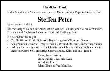 Traueranzeige von Steffen Peter von Ostsee-Zeitung GmbH