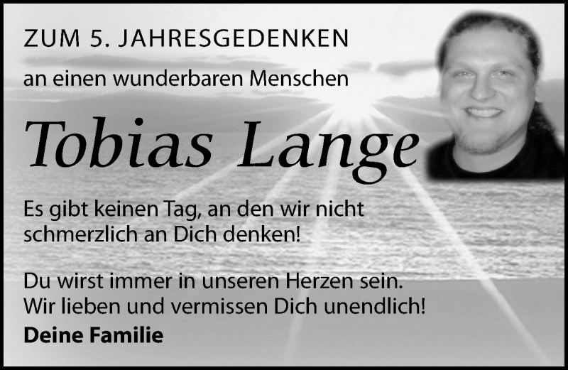  Traueranzeige für Tobias Lange vom 19.02.2021 aus Leipziger Volkszeitung