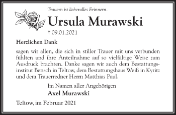 Traueranzeige von Ursula Murawski von Märkischen Allgemeine Zeitung