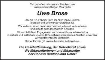 Traueranzeige von Uwe Brose von Märkischen Allgemeine Zeitung