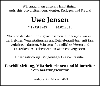 Traueranzeige von Uwe Jensen von Lübecker Nachrichten