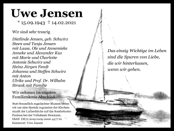 Traueranzeige von Uwe Jensen von Lübecker Nachrichten