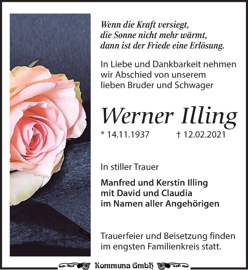  Traueranzeige für Werner Illing vom 20.02.2021 aus Leipziger Volkszeitung