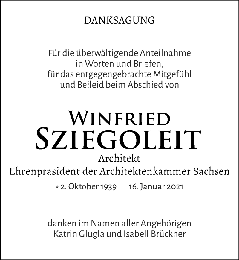  Traueranzeige für Winfried Sziegoleit vom 27.02.2021 aus Leipziger Volkszeitung
