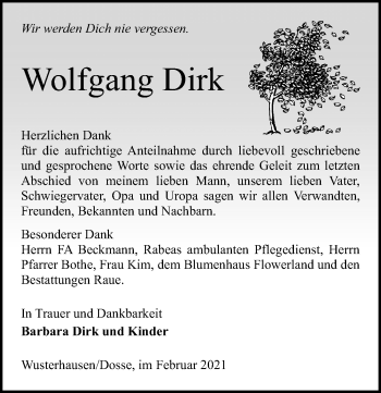 Traueranzeige von Wolfgang Dirk