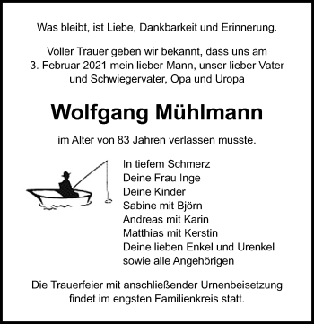 Traueranzeige von Wolfgang Mühlmann von Märkischen Allgemeine Zeitung