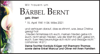 Traueranzeige von Bärbel Bernt 